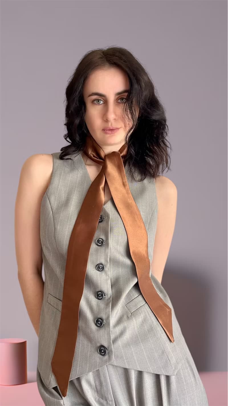 Brown Rose satin Flower Choker thin Scarf. Silk Flower Choker with brown Rose