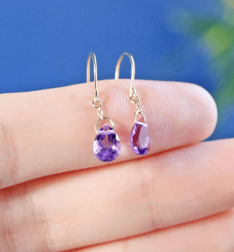 2月誕生石 アメジスト(ペアシェイプ) K10フックピアス~ESPOIR~