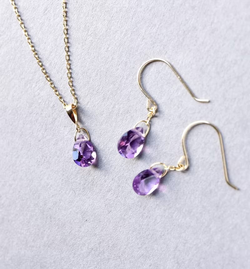 2月誕生石 アメジスト(ペアシェイプ) K10フックピアス~ESPOIR~