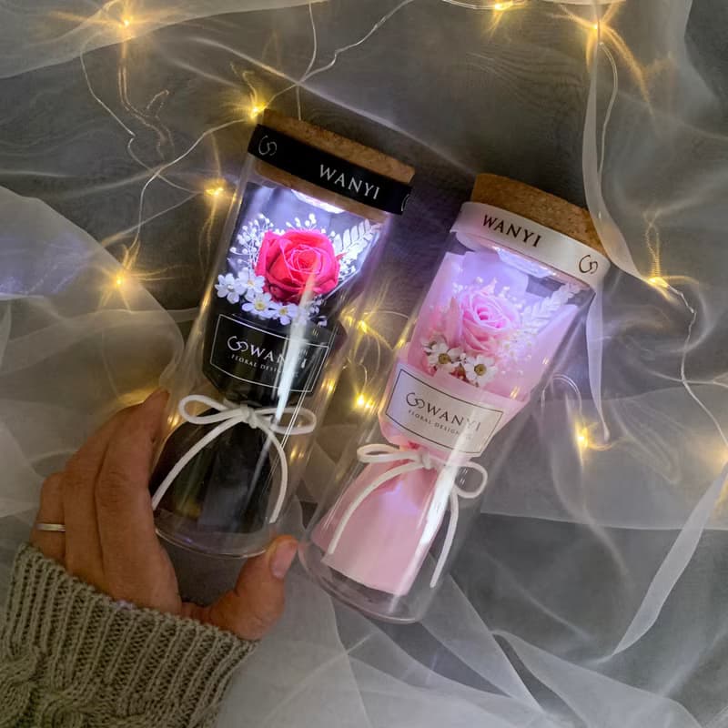 玻璃罐玫瑰小花束 乾燥花 聖誕禮物 永生花 送禮 情人節 附包裝教