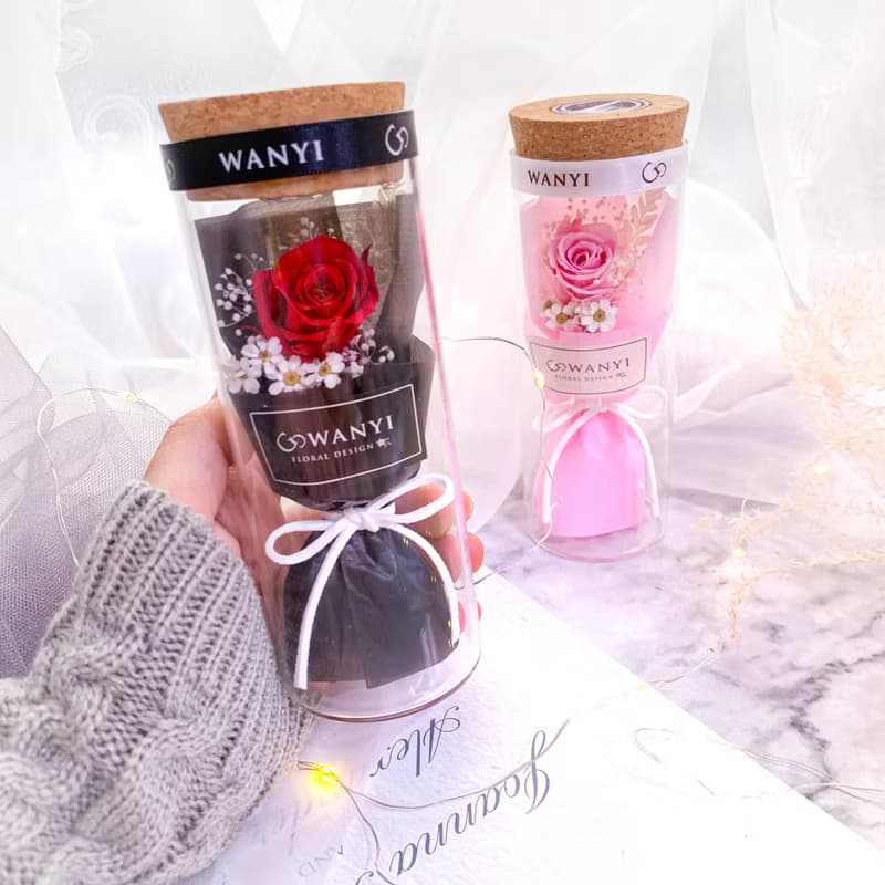 玻璃罐玫瑰小花束 乾燥花 聖誕禮物 永生花 送禮 情人節 附包裝教