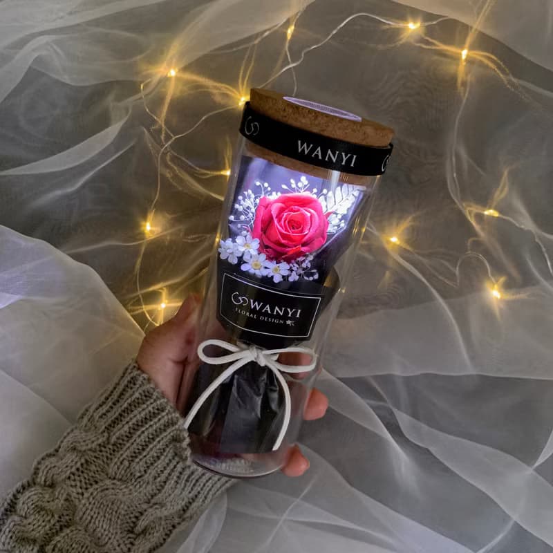 玻璃罐玫瑰小花束 乾燥花 聖誕禮物 永生花 送禮 情人節 附包裝教