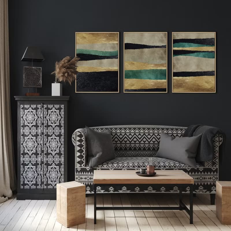 墨金III - 輕奢黑金綠色抽象掛畫/房間佈置/喬遷禮/玄關畫/開店禮