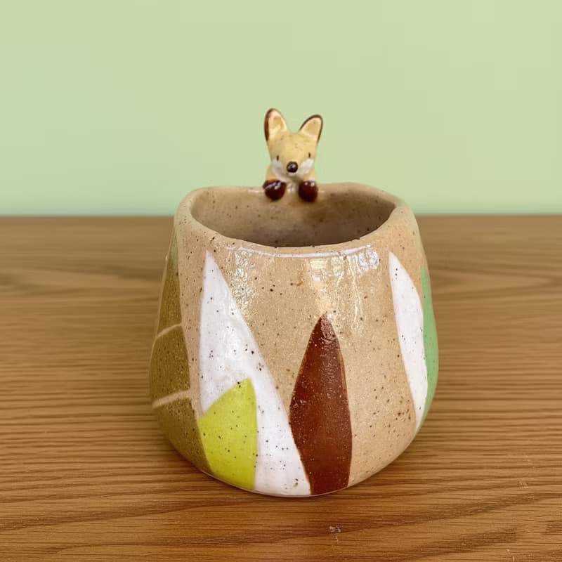 A Lu 小狐狸陶花器 擺飾/原創手作手繪/美國進口陶土 僅此一件