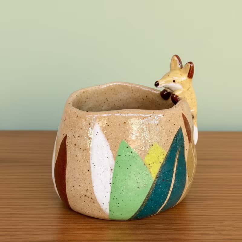 A Lu 小狐狸陶花器 擺飾/原創手作手繪/美國進口陶土 僅此一件
