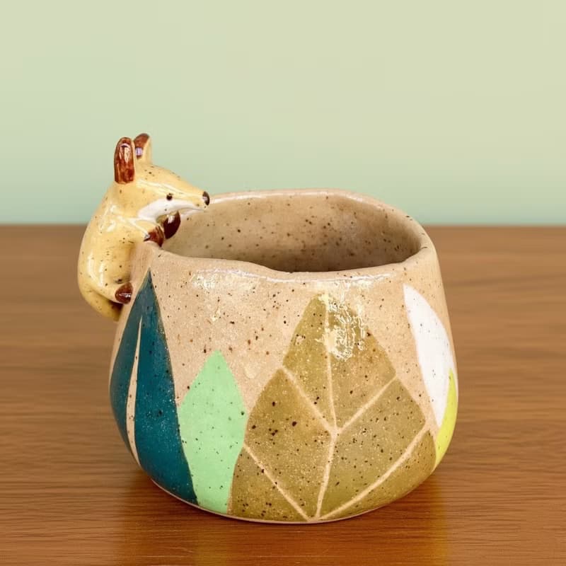A Lu 小狐狸陶花器 擺飾/原創手作手繪/美國進口陶土 僅此一件