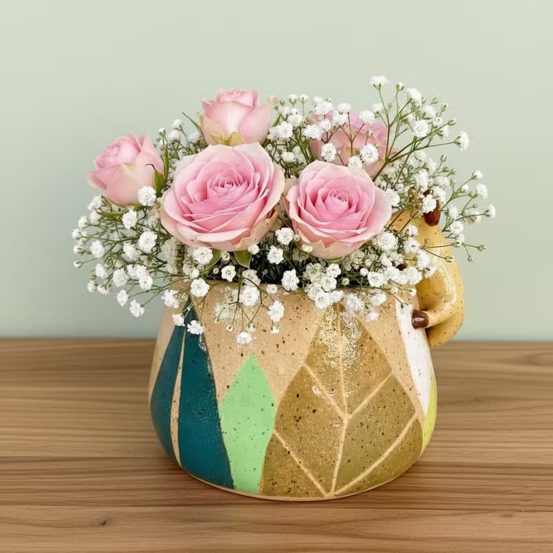 A Lu 小狐狸陶花器 擺飾/原創手作手繪/美國進口陶土 僅此一件