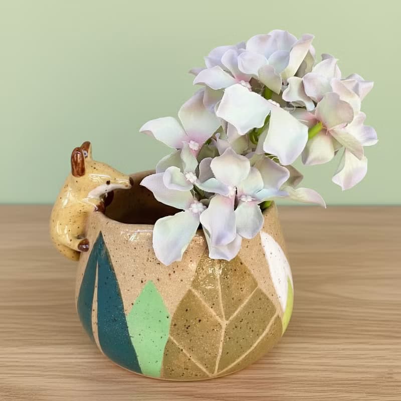 A Lu 小狐狸陶花器 擺飾/原創手作手繪/美國進口陶土 僅此一件