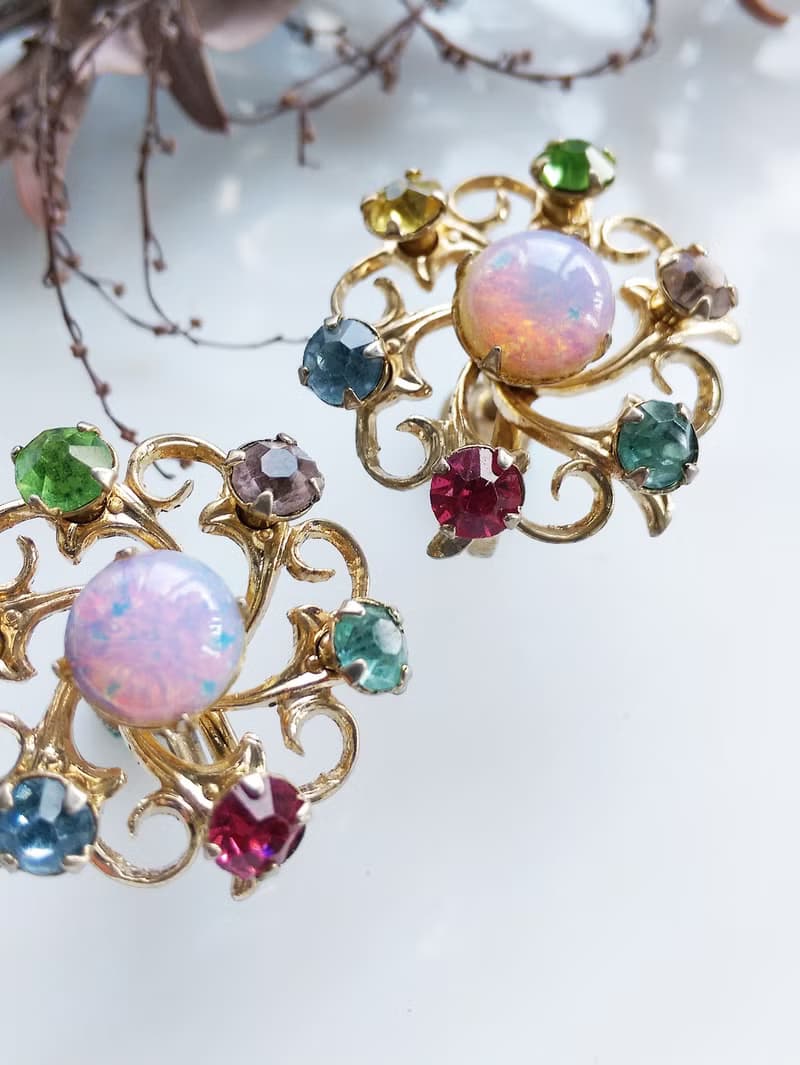 Vintage Jewelry 西洋古董飾品 旋轉彩色鑽 星花 栓式耳環