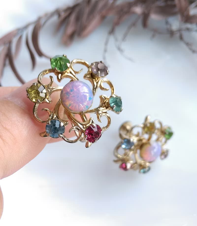 Vintage Jewelry 西洋古董飾品 旋轉彩色鑽 星花 栓式耳環