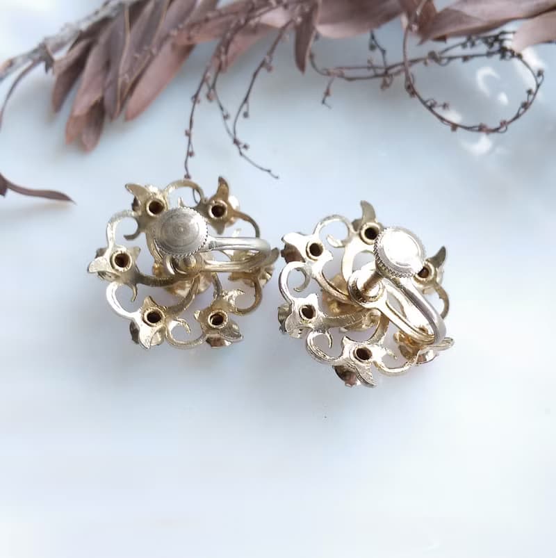 Vintage Jewelry 西洋古董飾品 旋轉彩色鑽 星花 栓式耳環