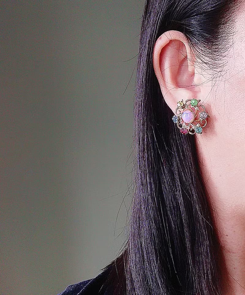 Vintage Jewelry 西洋古董飾品 旋轉彩色鑽 星花 栓式耳環