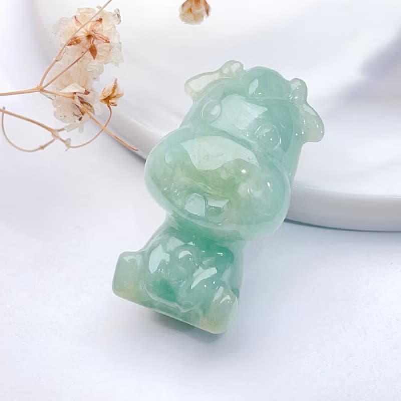 冰綠飄黃花翡翠乳牛吊飾 | 天然緬甸翡翠A貨 | 送禮
