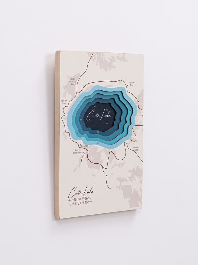 3D 水彩風格湖泊平面圖、湖泊深度圖、家居牆壁裝飾、太浩湖藝術