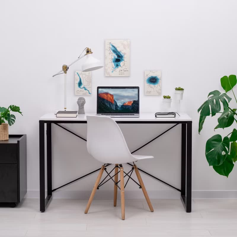 3D 水彩風格湖泊平面圖、湖泊深度圖、家居牆壁裝飾、太浩湖藝術