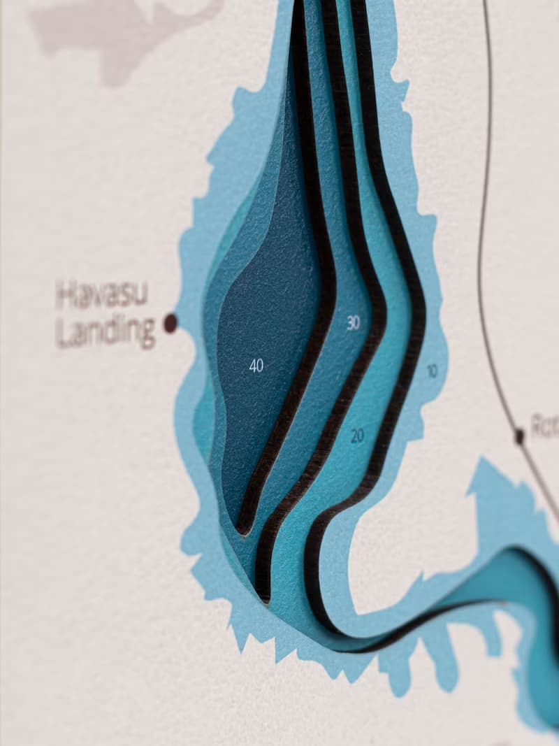3D 水彩風格湖泊平面圖、湖泊深度圖、家居牆壁裝飾、太浩湖藝術
