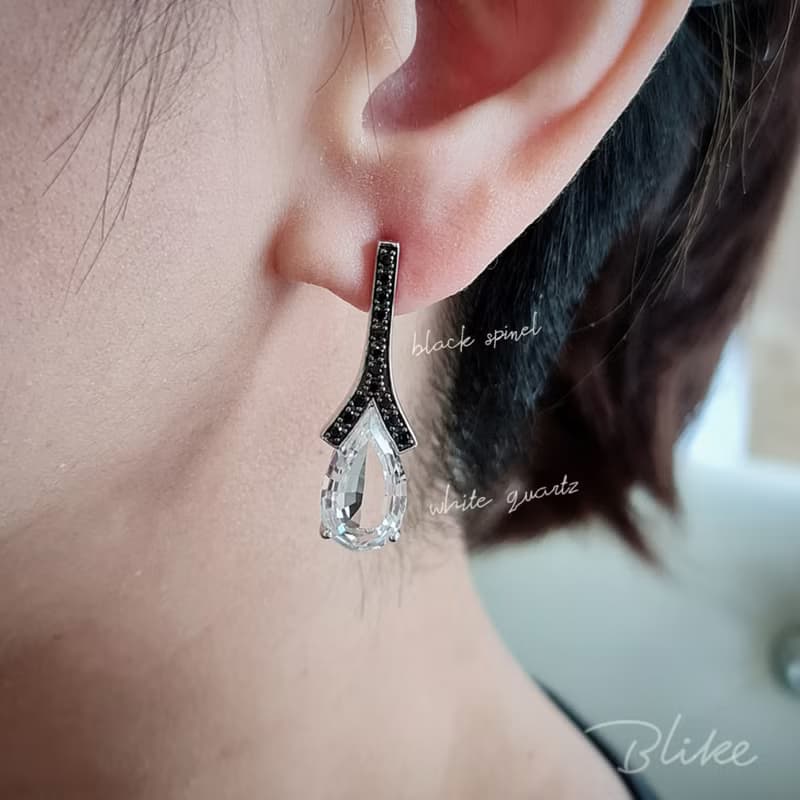 White topaz and Black spinel Earring