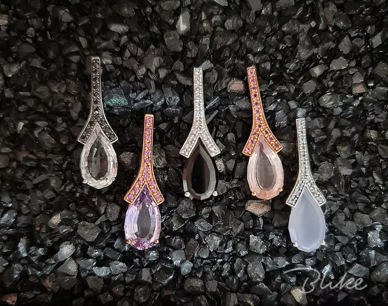 White topaz and Black spinel Earring