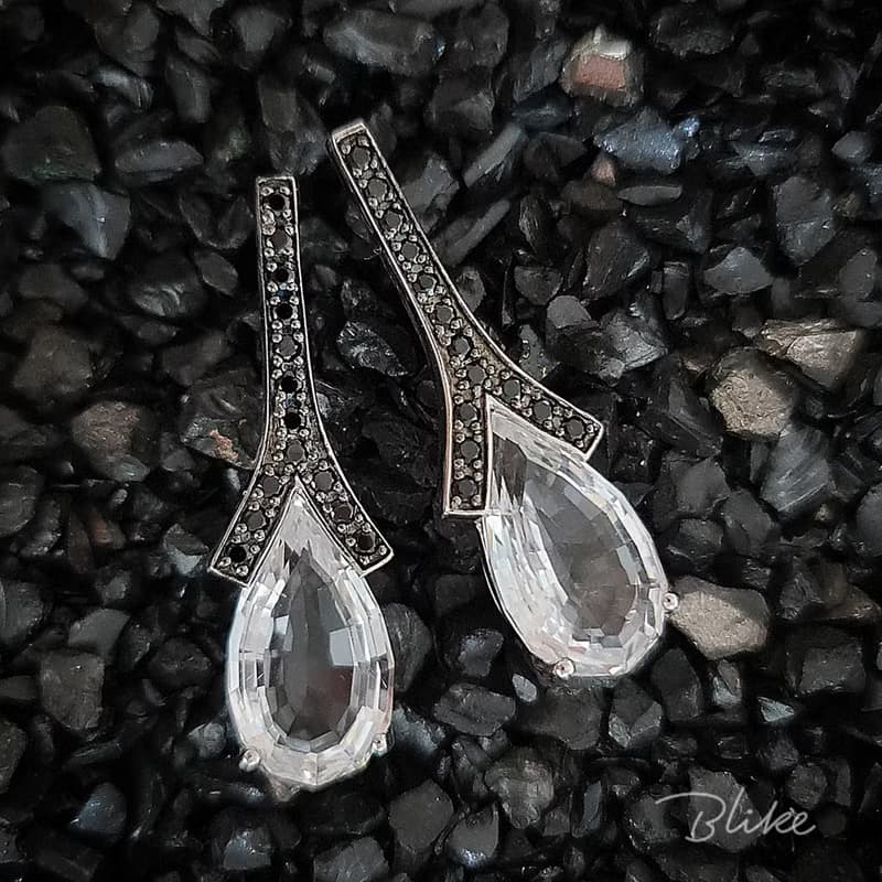 White topaz and Black spinel Earring
