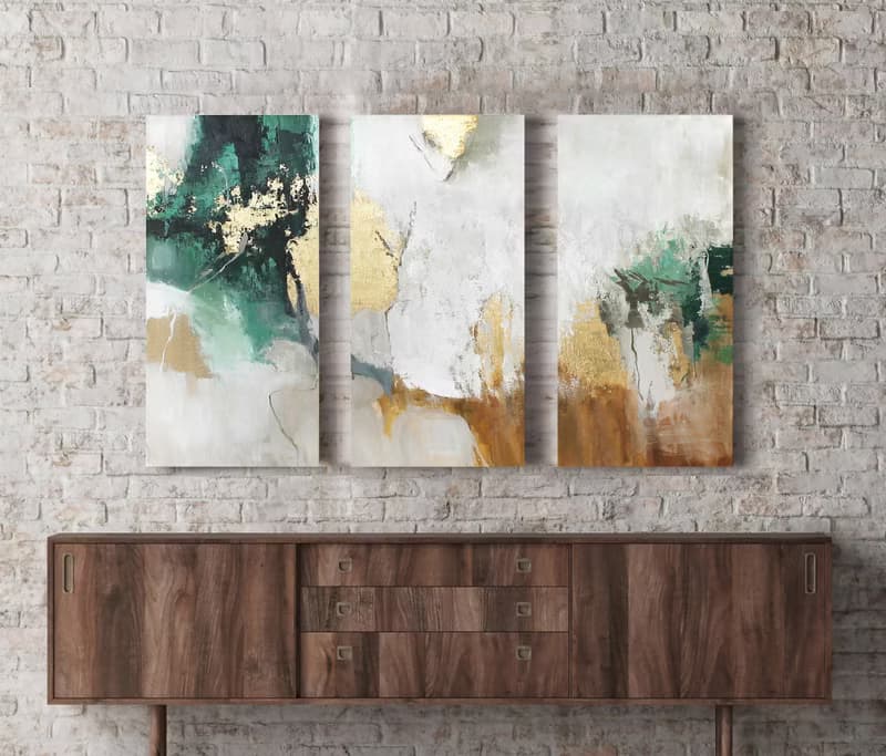 Green Abstract Painting |Triptych Wall Art Abstract | Triptych Green Avalanche 4