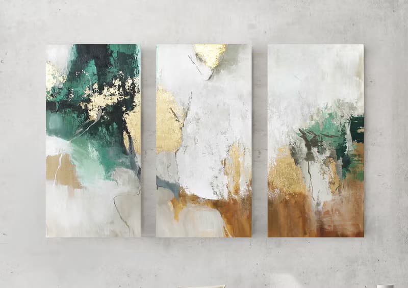 Green Abstract Painting |Triptych Wall Art Abstract | Triptych Green Avalanche 4