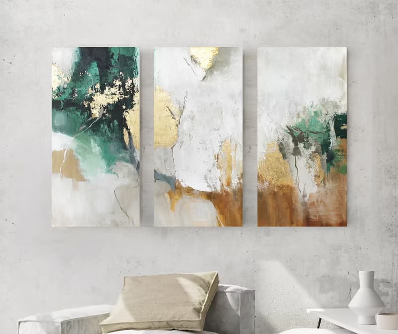 Green Abstract Painting |Triptych Wall Art Abstract | Triptych Green Avalanche 4