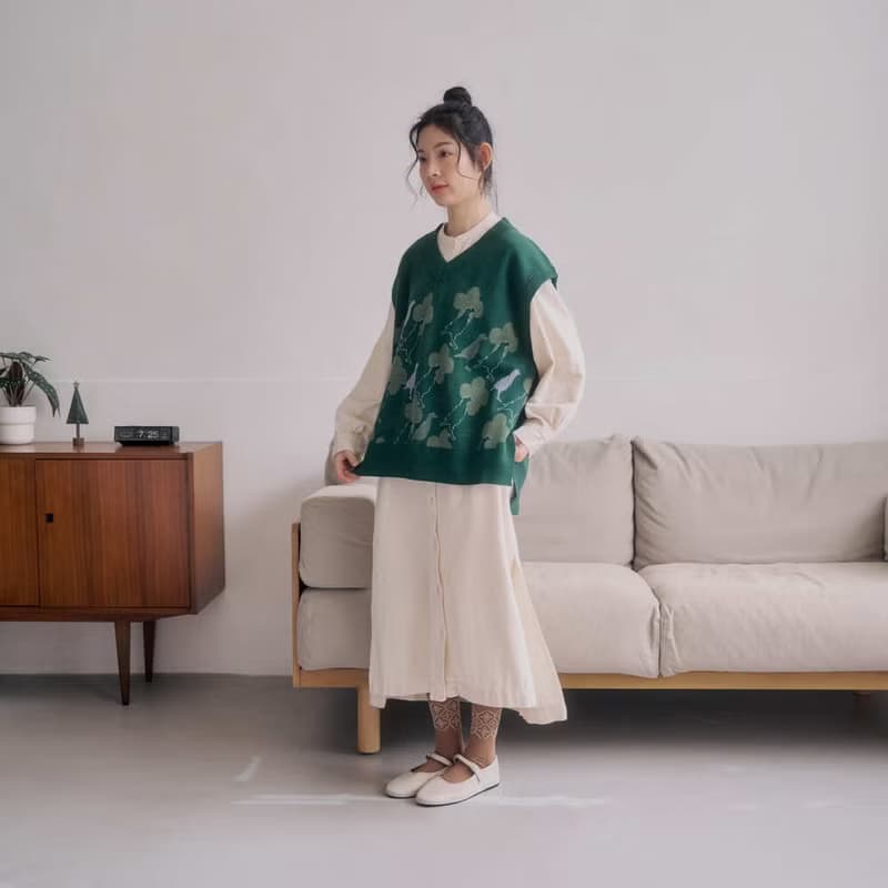 緹花中長襪/玻璃海棠/甜栗奶茶