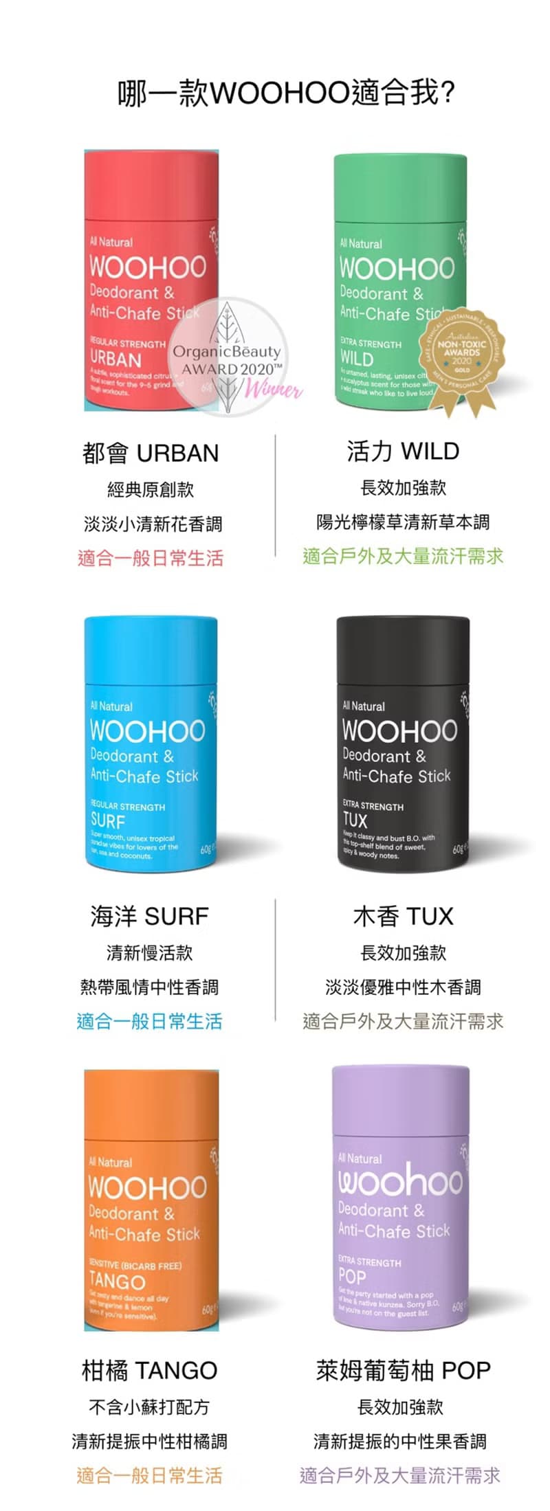 澳洲Woohoo神奇體香棒活力款 |汗味 體味 老人味 長效體香 無鋁鹽