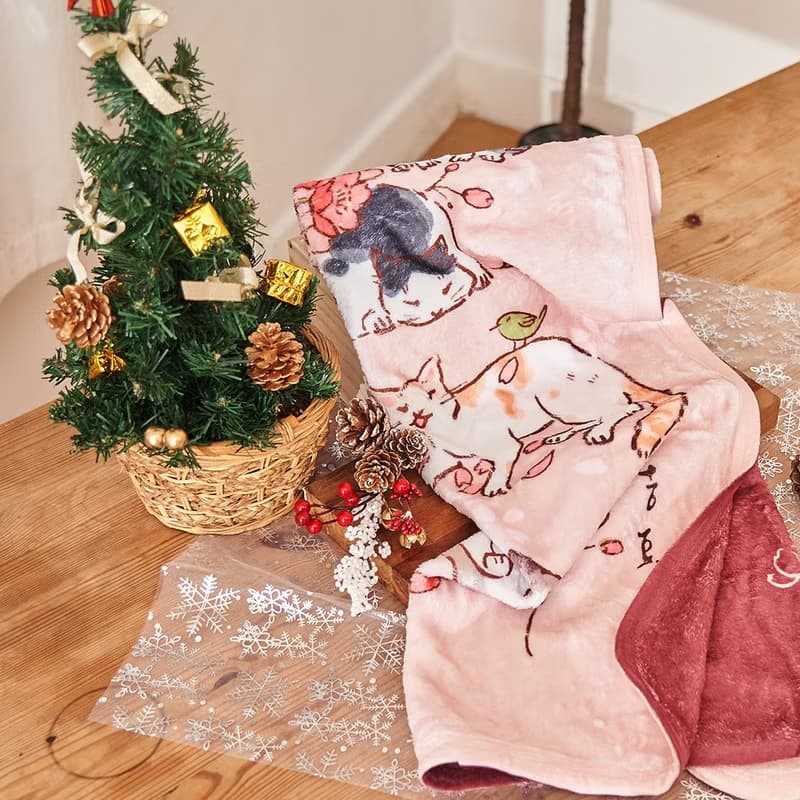 九貓祈福空調毯-櫻花【HitoCat 吉豆貓】情人節 新年禮物 暖暖