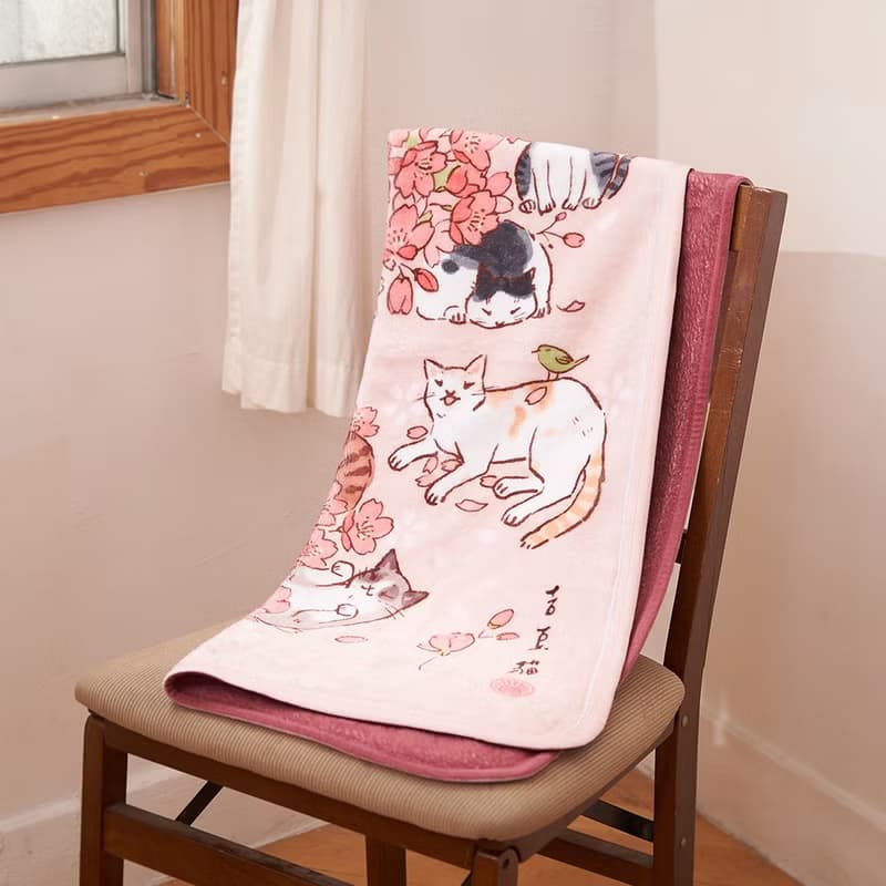 九貓祈福空調毯-櫻花【HitoCat 吉豆貓】情人節 新年禮物 暖暖