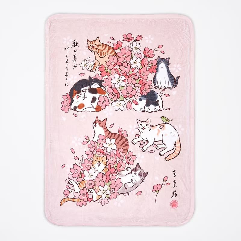 九貓祈福空調毯-櫻花【HitoCat 吉豆貓】情人節 新年禮物 暖暖