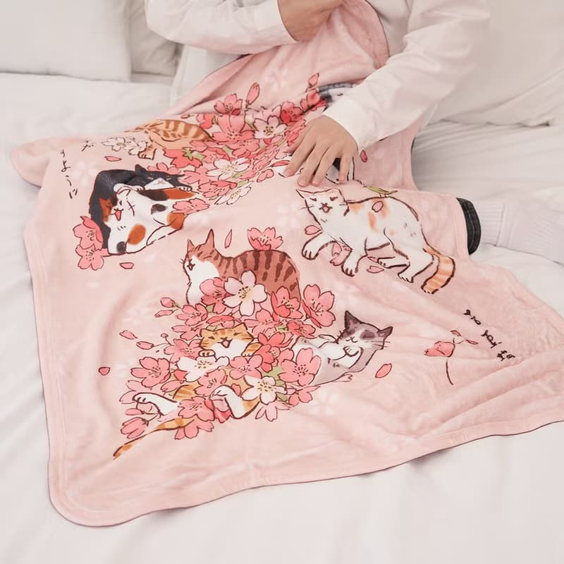 九貓祈福空調毯-櫻花【HitoCat 吉豆貓】情人節 新年禮物 暖暖