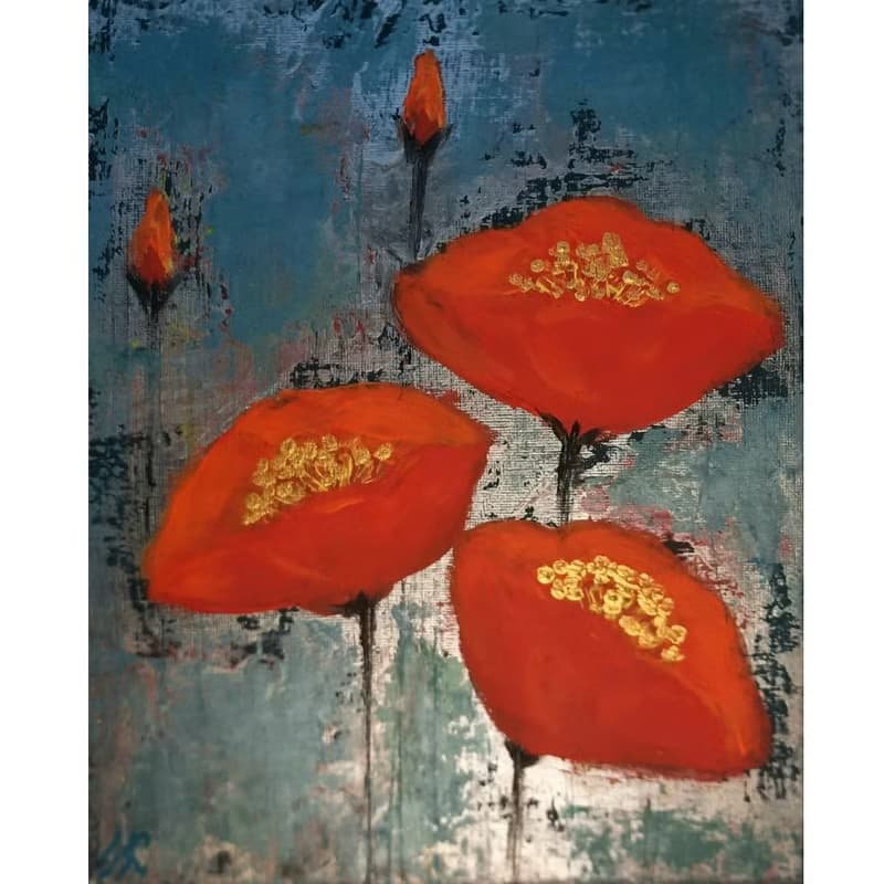 Red poppies painting bouquet Poppies painting canvas Red flowers wall art