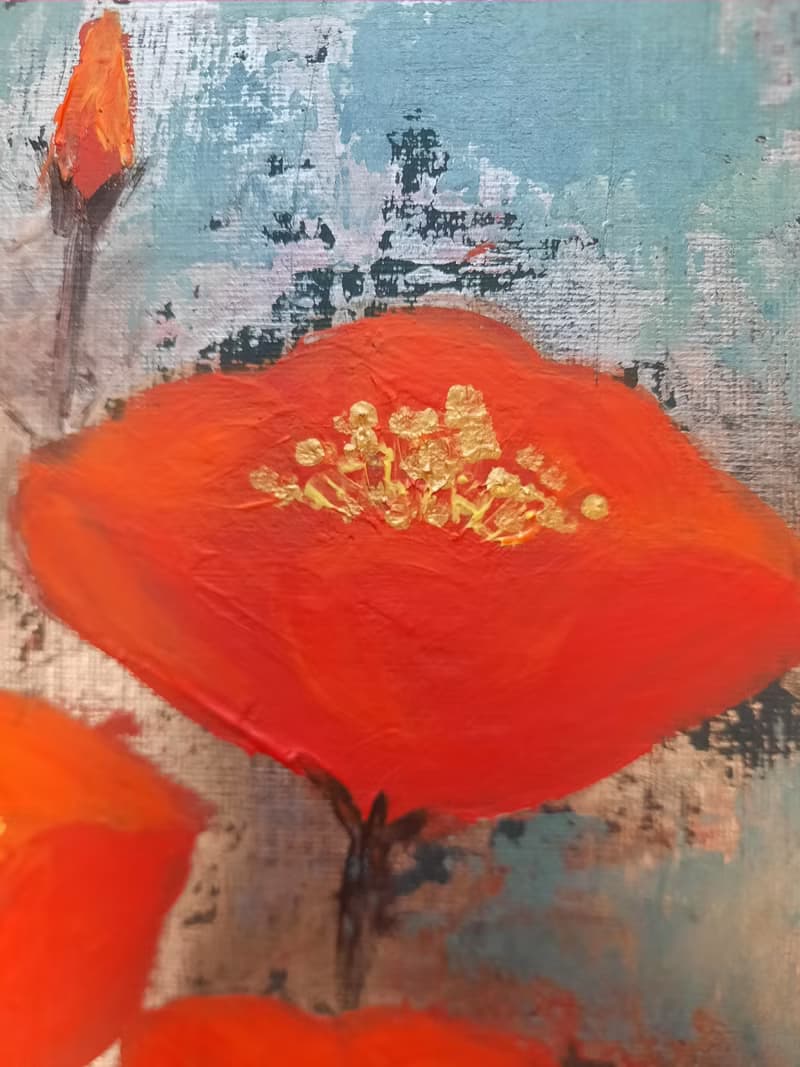 Red poppies painting bouquet Poppies painting canvas Red flowers wall art