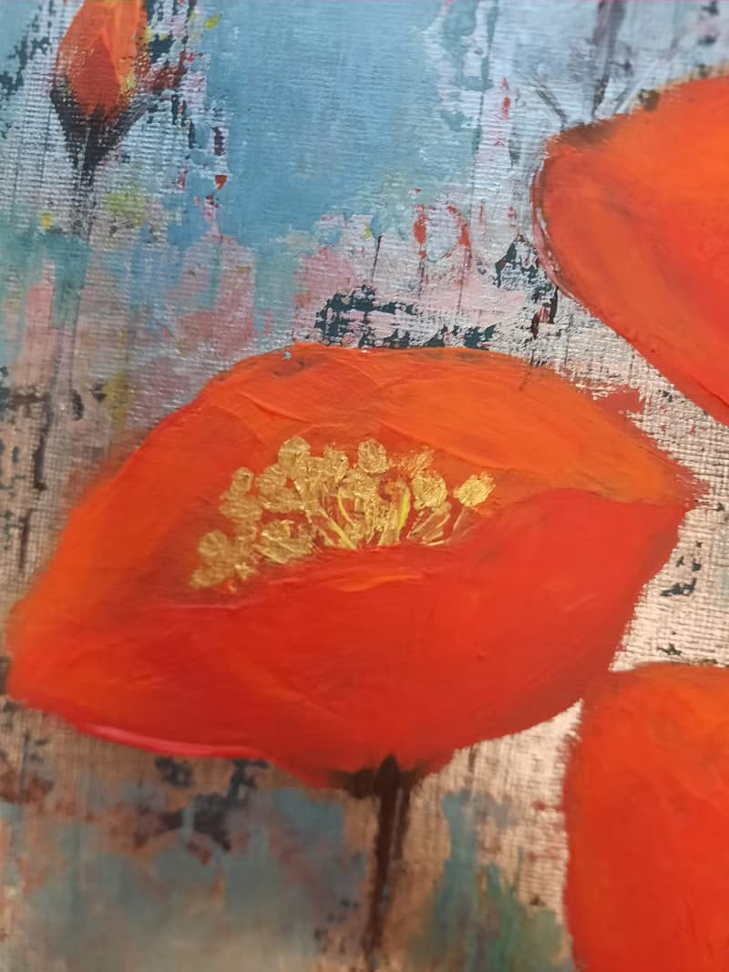 Red poppies painting bouquet Poppies painting canvas Red flowers wall art