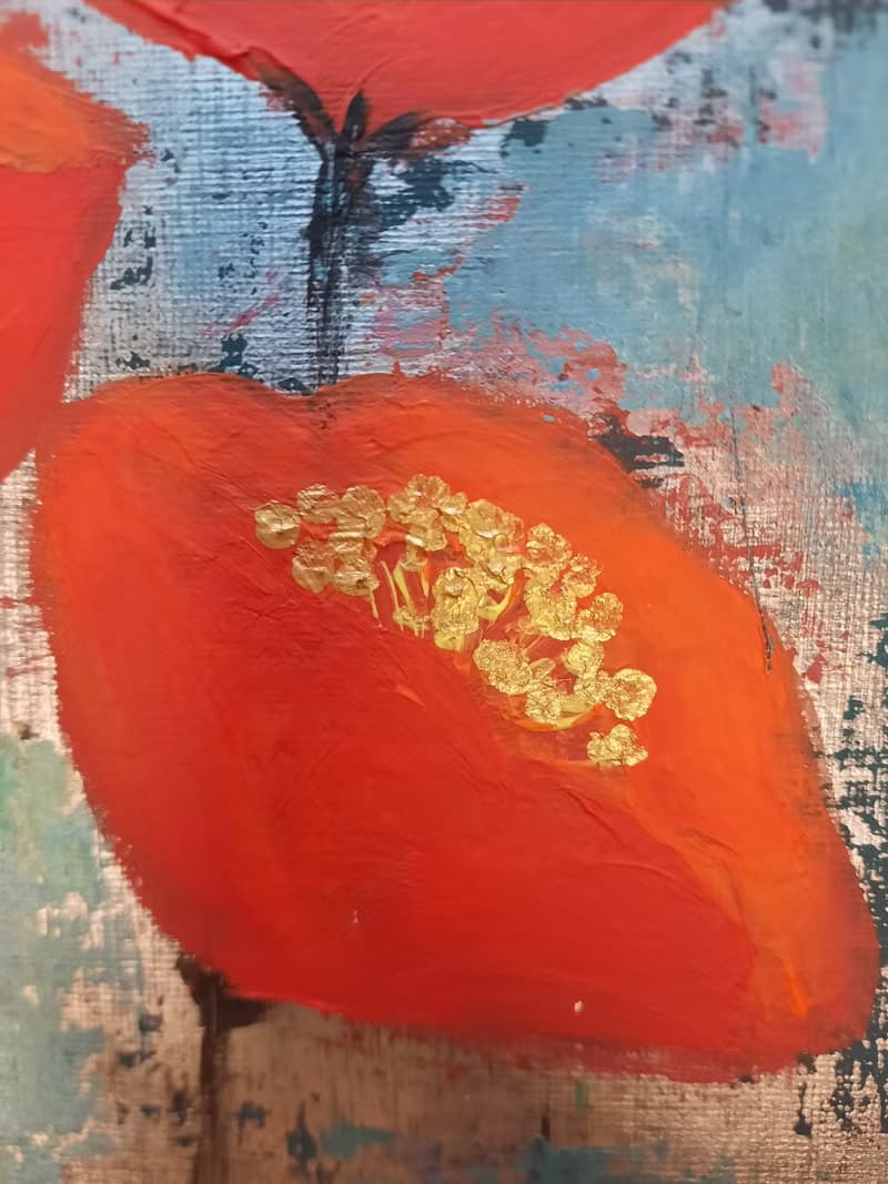 Red poppies painting bouquet Poppies painting canvas Red flowers wall art