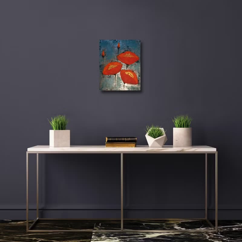 Red poppies painting bouquet Poppies painting canvas Red flowers wall art