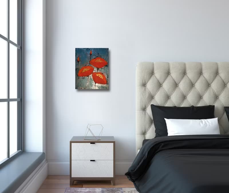 Red poppies painting bouquet Poppies painting canvas Red flowers wall art