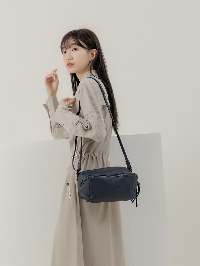 supportingrole 真皮當代風格優雅肩側背包 藍