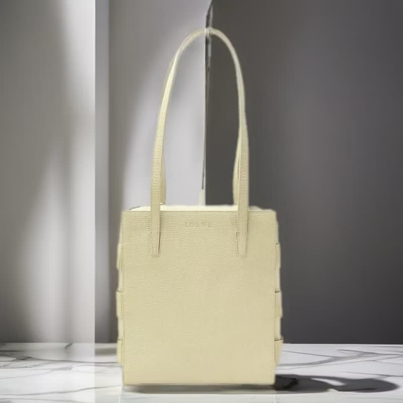 稀有中古二手Loewe米白分層復古包皮革托特包側背孭單肩小包手袋