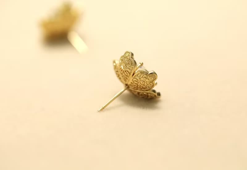 手作小桃花捷克琉璃珠鏨刻紋耳環耳釘耳飾925銀耳針