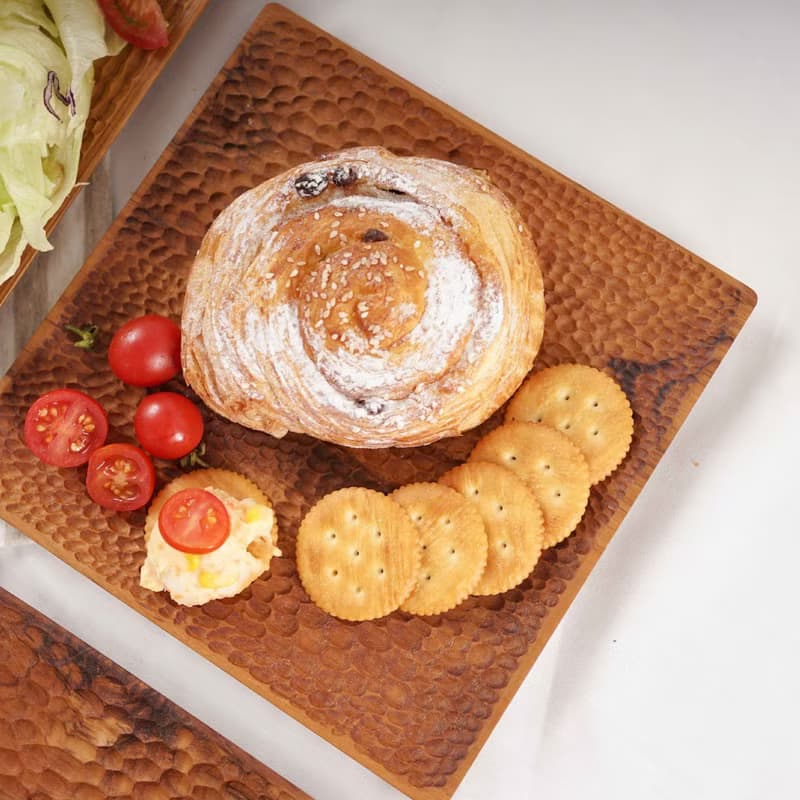 天然柚木方型托盤/餐盤S號-波點│22CM不上漆原木製 露營野餐