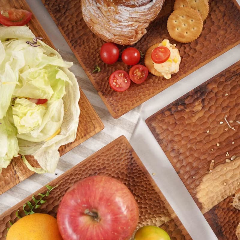 天然柚木方型托盤/餐盤S號-波點│22CM不上漆原木製 露營野餐