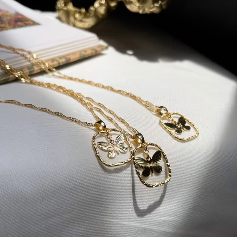 湖蝶項鍊 項鍊 黃銅厚鍍18K金 禮物