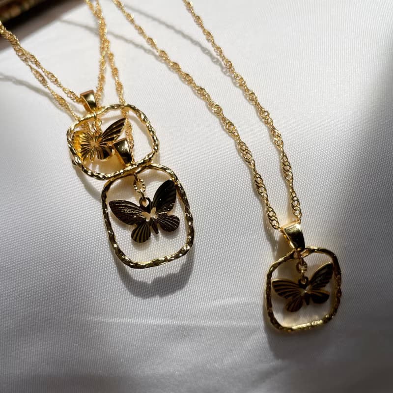 湖蝶項鍊 項鍊 黃銅厚鍍18K金 禮物