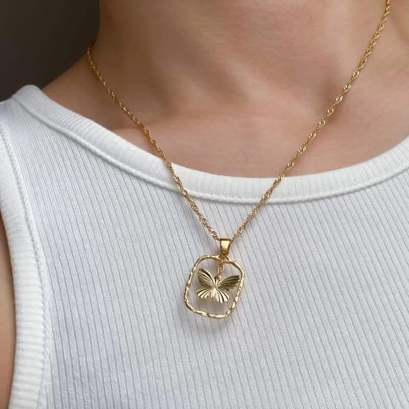 湖蝶項鍊 項鍊 黃銅厚鍍18K金 禮物