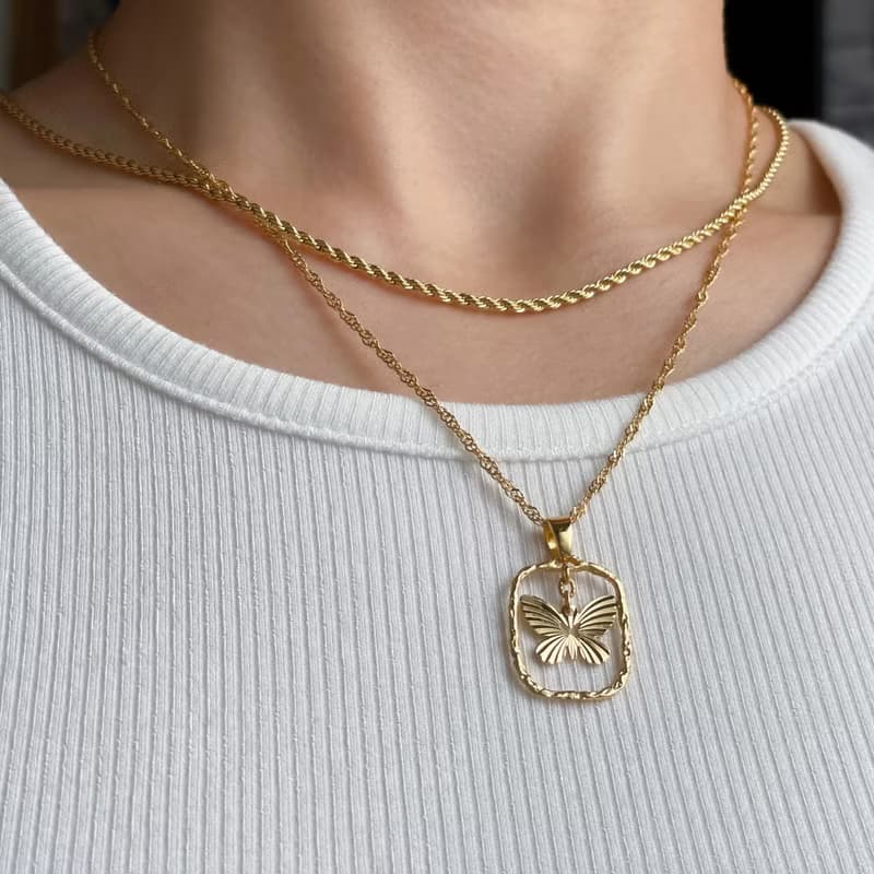 湖蝶項鍊 項鍊 黃銅厚鍍18K金 禮物