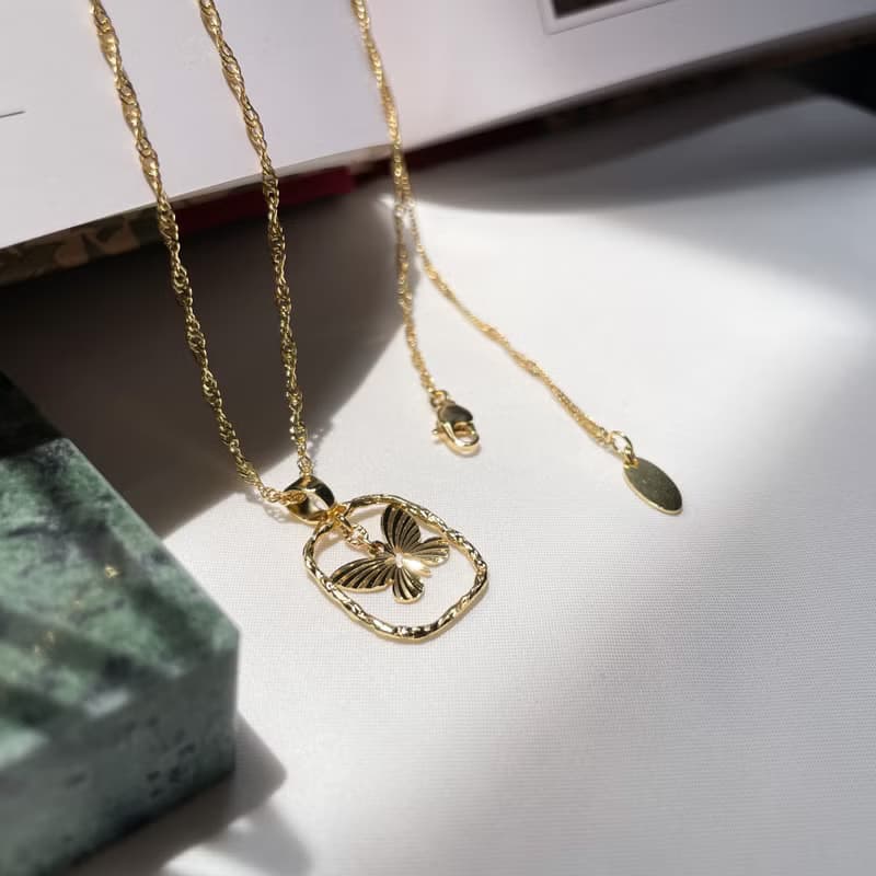 湖蝶項鍊 項鍊 黃銅厚鍍18K金 禮物