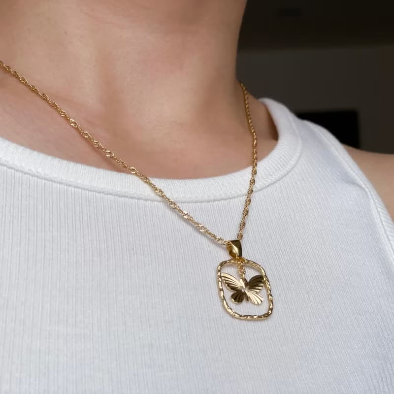 湖蝶項鍊 項鍊 黃銅厚鍍18K金 禮物