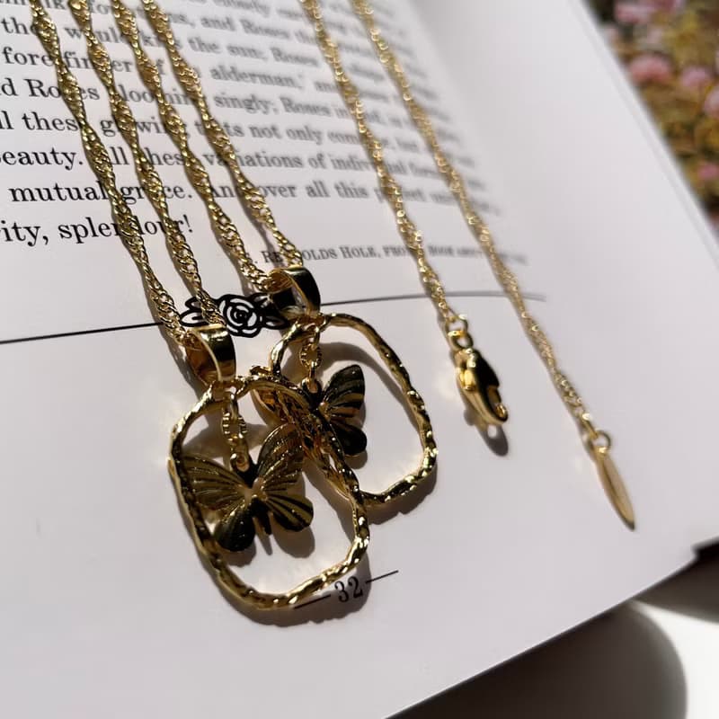 湖蝶項鍊 項鍊 黃銅厚鍍18K金 禮物